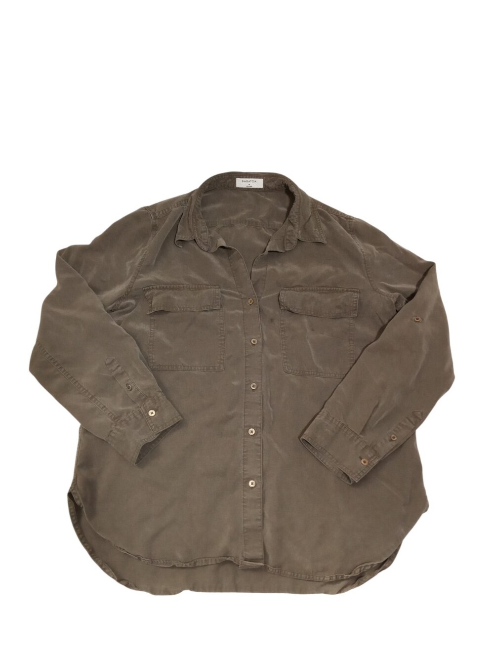 Aritzia Babaton Tencel Utility Roll Tab Pocket Blouse Green Sz M - Picture 8 of 9